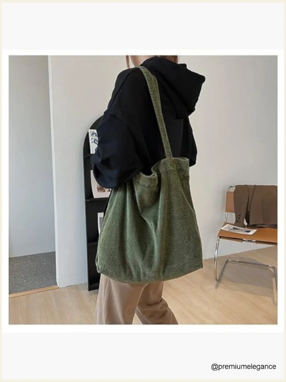 Corduroy Tote Bag with Zipper Large Casual Handbag Shoulder Purse